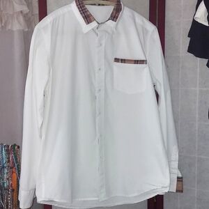 COOFANDY Mens Casual Dress White plaid collar button chic shirt Sz M